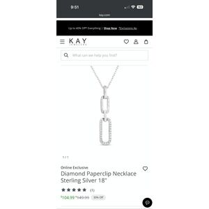 Kay Jeweler - Diamond Paperclip Necklace - Silver - 18" - NEW